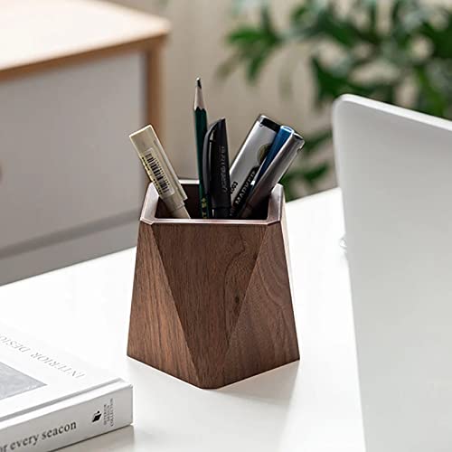 Tianzhu Black Walnut Wooden Pencil Box Multiple-Use  Wood Pen Holder Cups (Prismatic Shape)