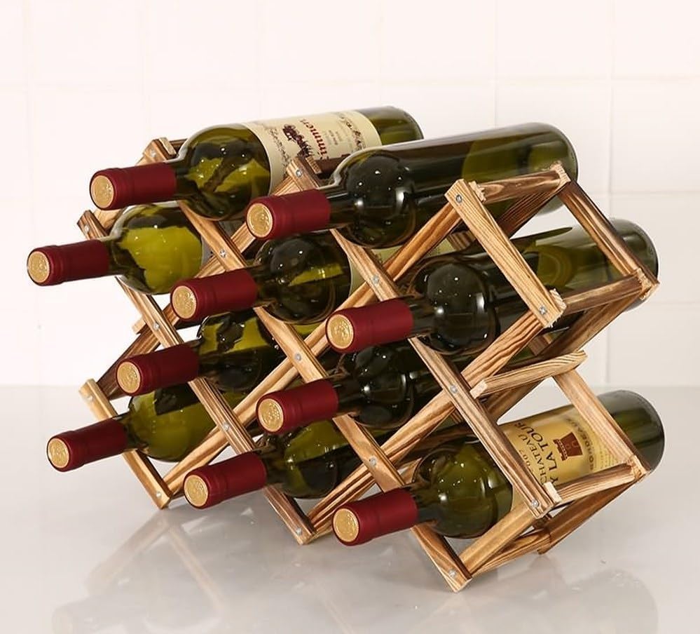 Tianzhu-10-Bottle Expandable Countertop Wine Holder Foldable Wooden Wine Rack