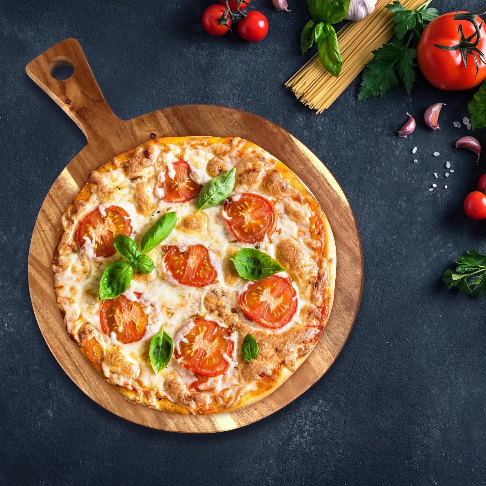 Tianzhu-Serving Pizza Cheese Board with Handle Decorative Solid Large Wooden Cutting Board Non Toxic Meat Bread Boards Butcher Block