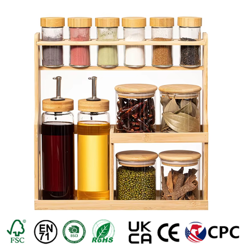 Tianzhu Launches 3-Tier Bamboo Spice Rack with Glass Containers for Kitchen Organization