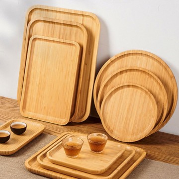 Bamboo Tray-Rectangular Tea Cup Holder-Wooden Bread And Fruit Plate