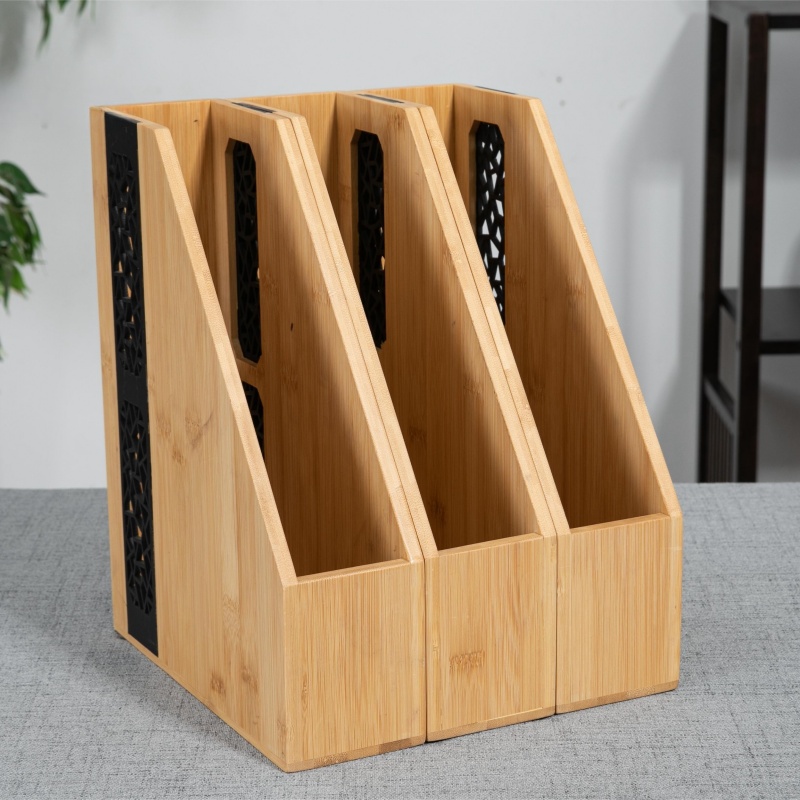 Bamboo A4 vertical file rack office file box classification data frame desktop storage box (2)