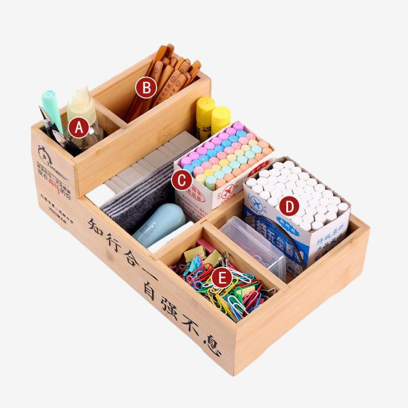 Chalk Storage Box-Desktop Sundries Bamboo Multifunctional Organizer