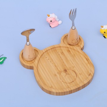 Children's Anti Falling Wooden Dinner Plate Fork Spoon Set Wood Plate