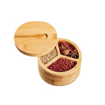 Multi-Grid Bamboo Jar Seasoning Box Kitchen Seasoning Storage With Lid