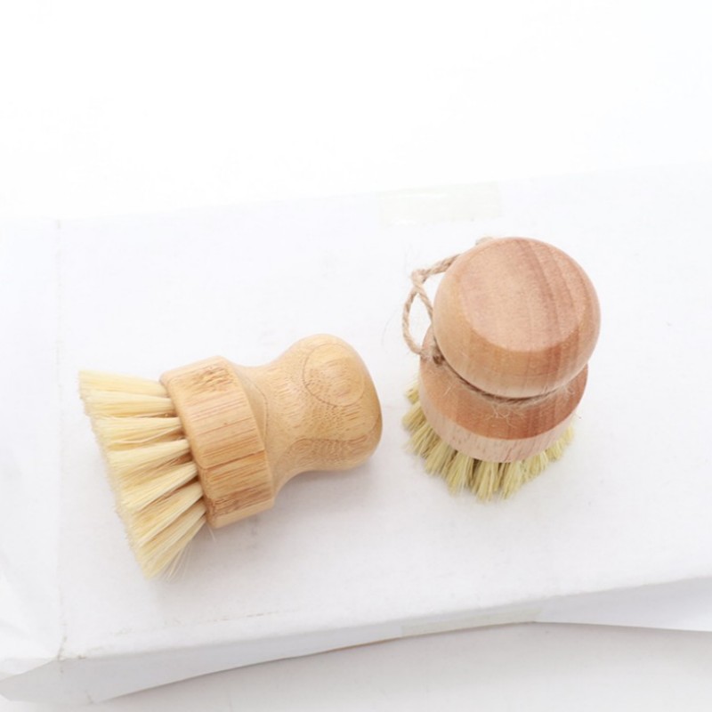 Natural Sisal Dish Washing Brush Bamboo Round Scrub Brush Pots Pans Vegetables Household Cleaning Brush