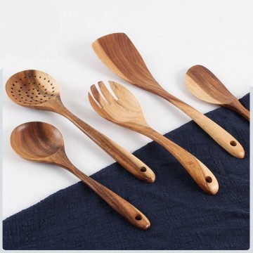 Solid Wood Non Stick Pan Shovel Spatula Wooden Cooking Utensils Set