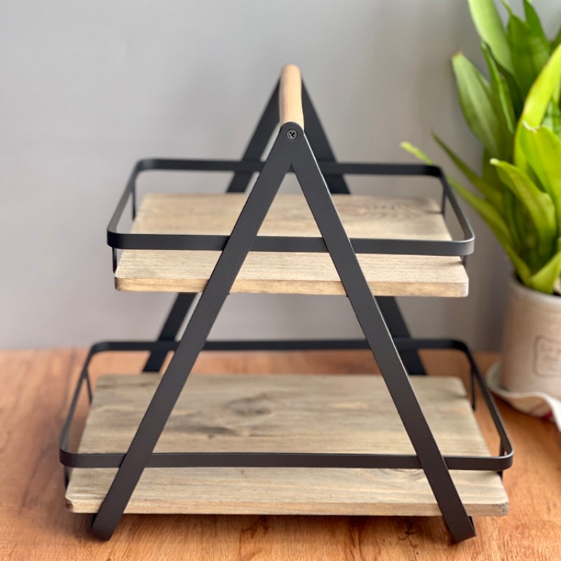 Old Wooden Tray, Household Fruit Tray, Serving, Double-Layer Storage Rack, Afternoon Refreshment Rack, Display Rack, Display Rack (1).jpg