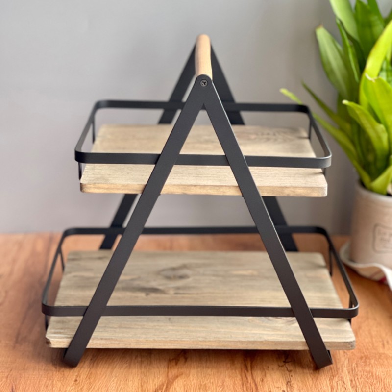Old Wooden Tray, Household Fruit Tray, Serving, Double-Layer Storage Rack, Afternoon Refreshment Rack, Display Rack, Display Rack (5).jpg