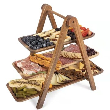 Wooden Kitchen Hotel Storage Rack Three layer Tray Picnic Storage Rack