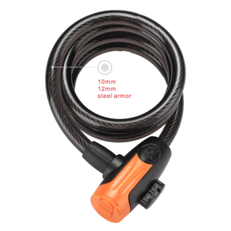 Nurbo Black-Orange Spiral Steel Cable Lock with Mounting Bracket