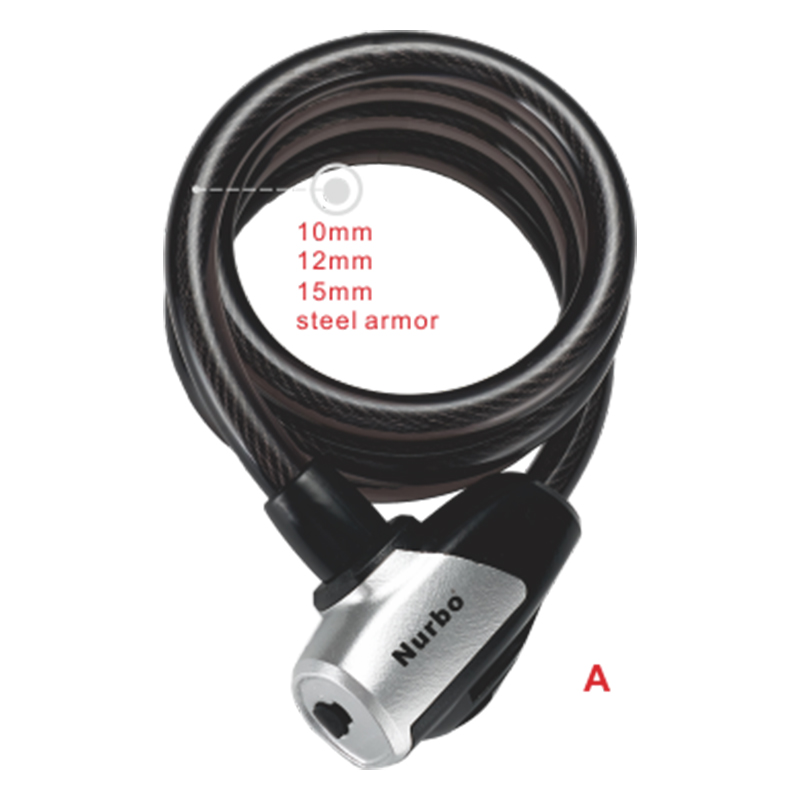 Nurbo Keyed Bicycle Spiral Cable Lock with Mounting Bracket Motorcycle Lock