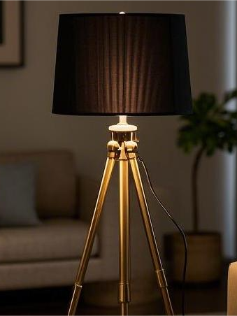 Black fabric lampshade with gold tripod desk lamp table ring lamp (1)