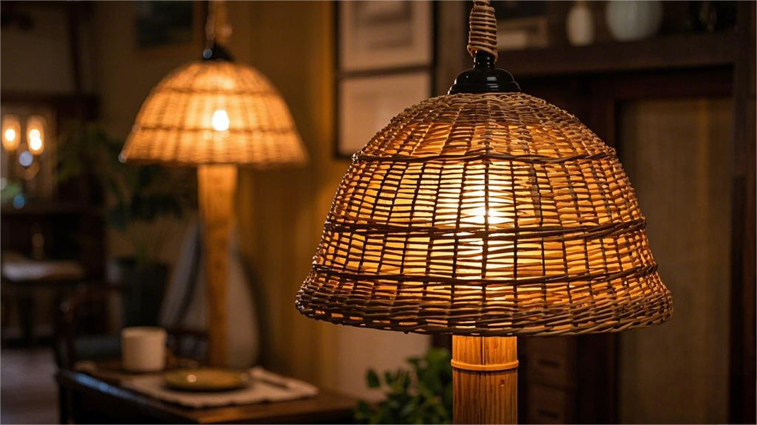 Brown bird's nest shaped woven rattan lampshade 02