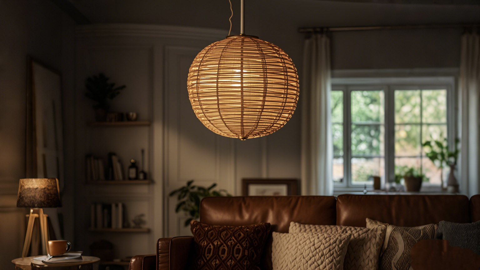 Brown bird's nest shaped woven rattan lampshade (2)