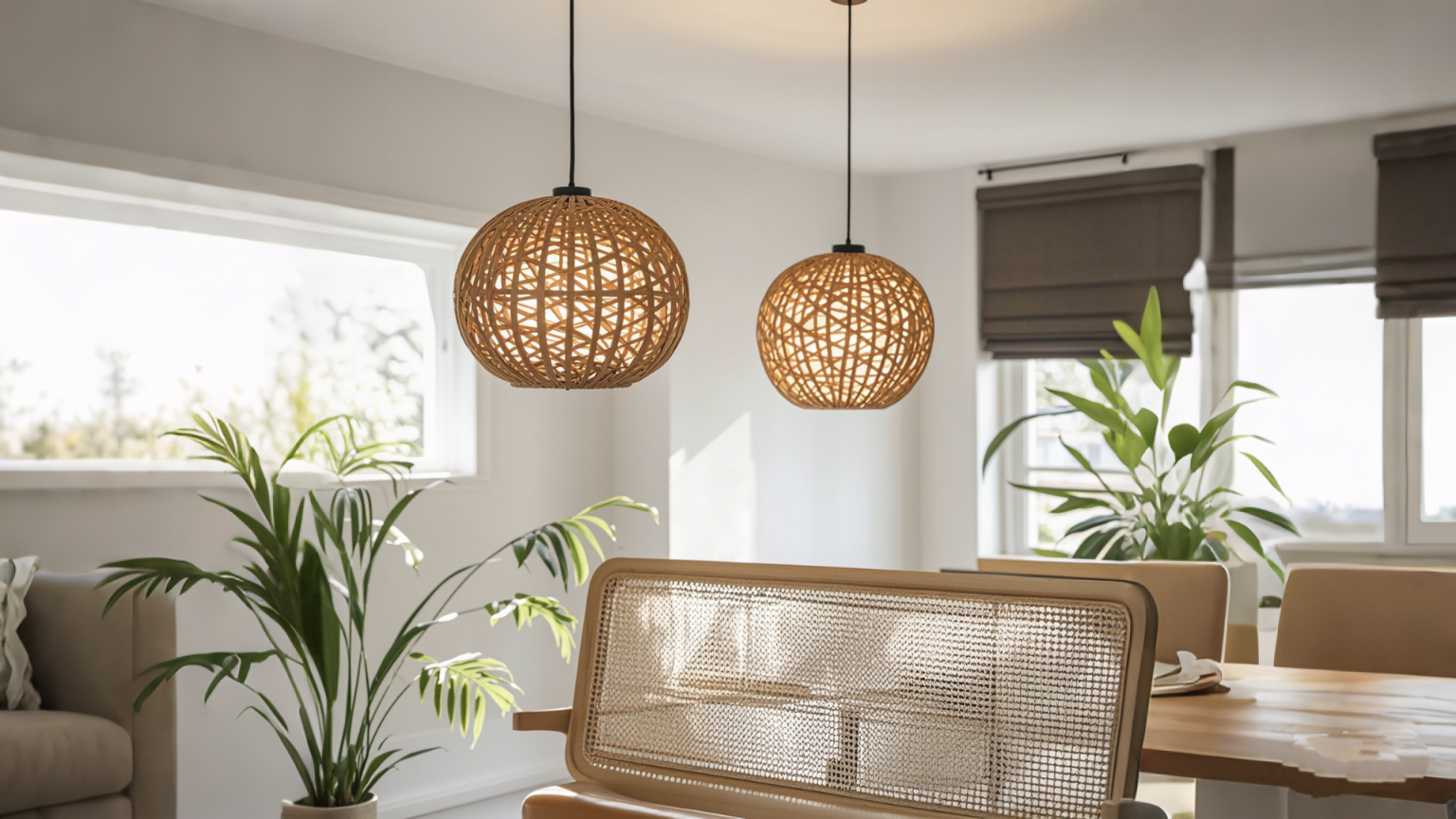 Brown bird's nest shaped woven rattan lampshade (3)