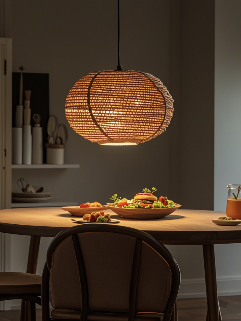 Brown bird's nest shaped woven rattan lampshade