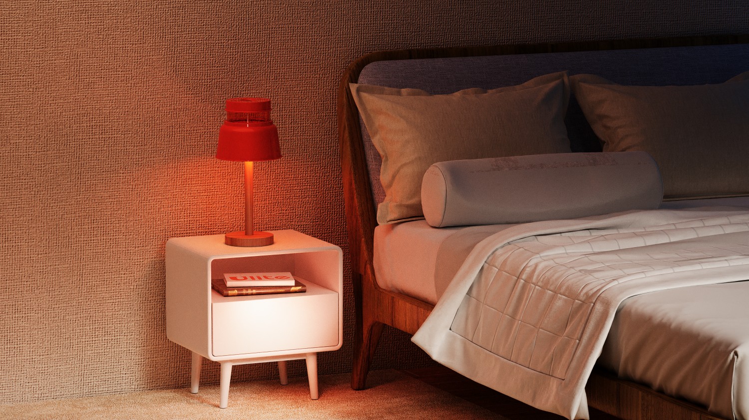 Red metal lampshade with wooden lamp post desk lamp  (1)