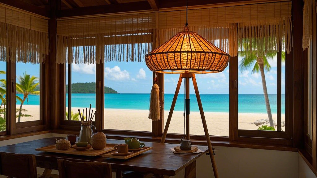 White rattan lampshade with wooden lamp stand floor lamp (4)