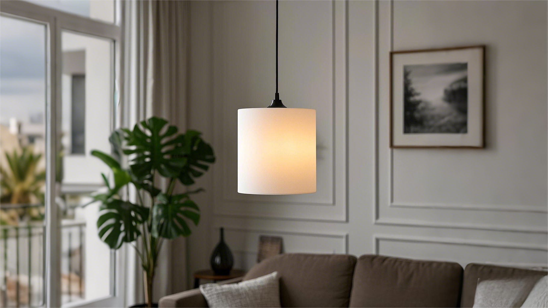 Wood And Glass White Pendant Light  (1)