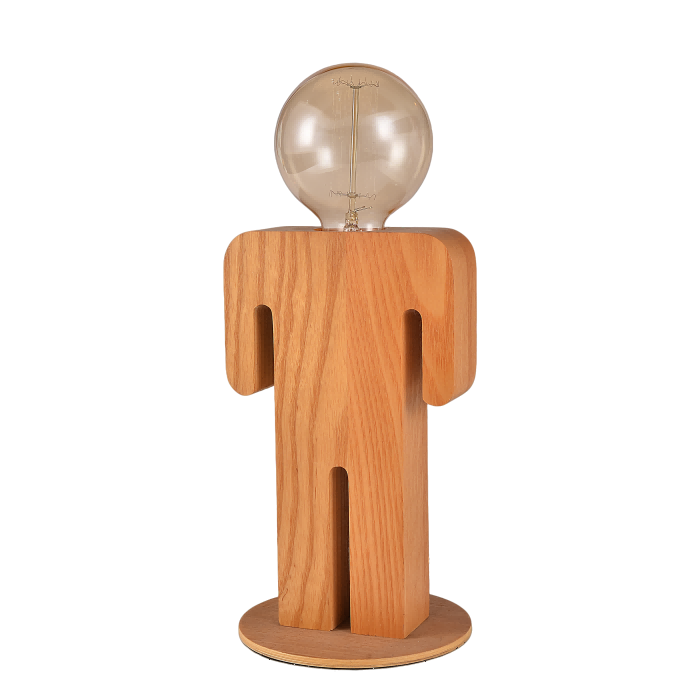 Table Lamp with Wooden Humanoid Design
