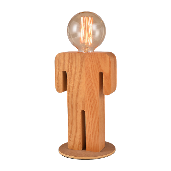 Table Lamp with Wooden Humanoid Design