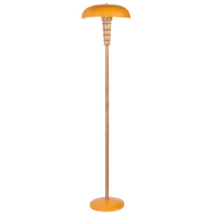 Floor Lamp with Wooden Column and Metal Drum Shade