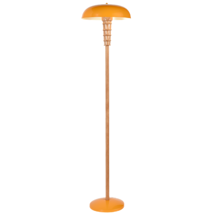 Floor Lamp with Wooden Column and Metal Drum Shade