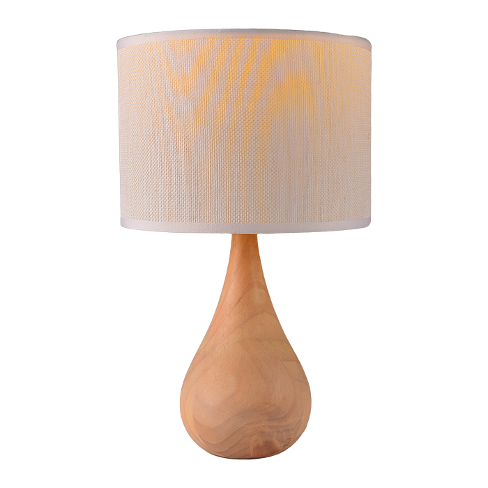 Table Lamp with Wooden Base and Woven Lampshade