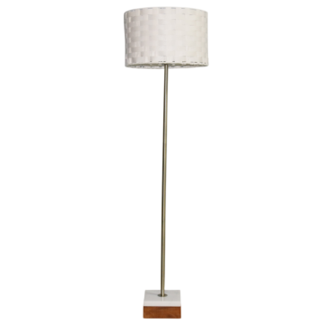Floor Lamp Marble Wood Silver Metal Woven Shade