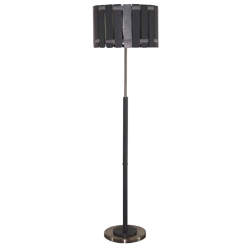 Floor Lamp Black Wood Cylindrical Striped Metal