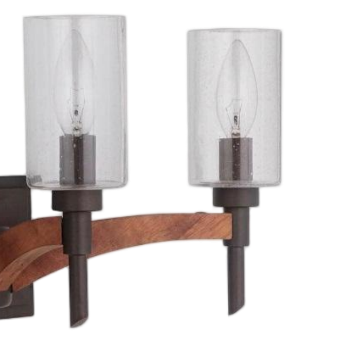 Wall Lamp Metal Wood Arc Triple Glass Shade