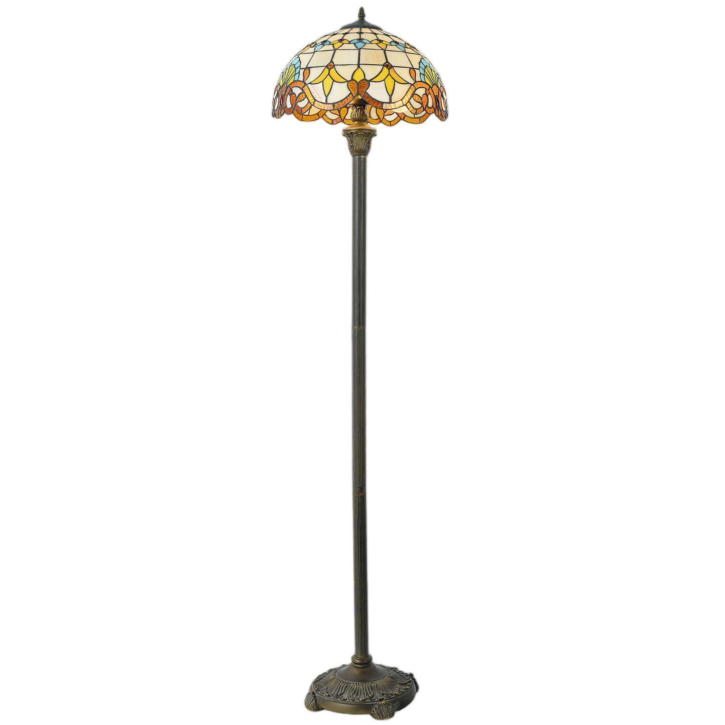 Floor Lamp Metal Stained Glass Classic Carved Design