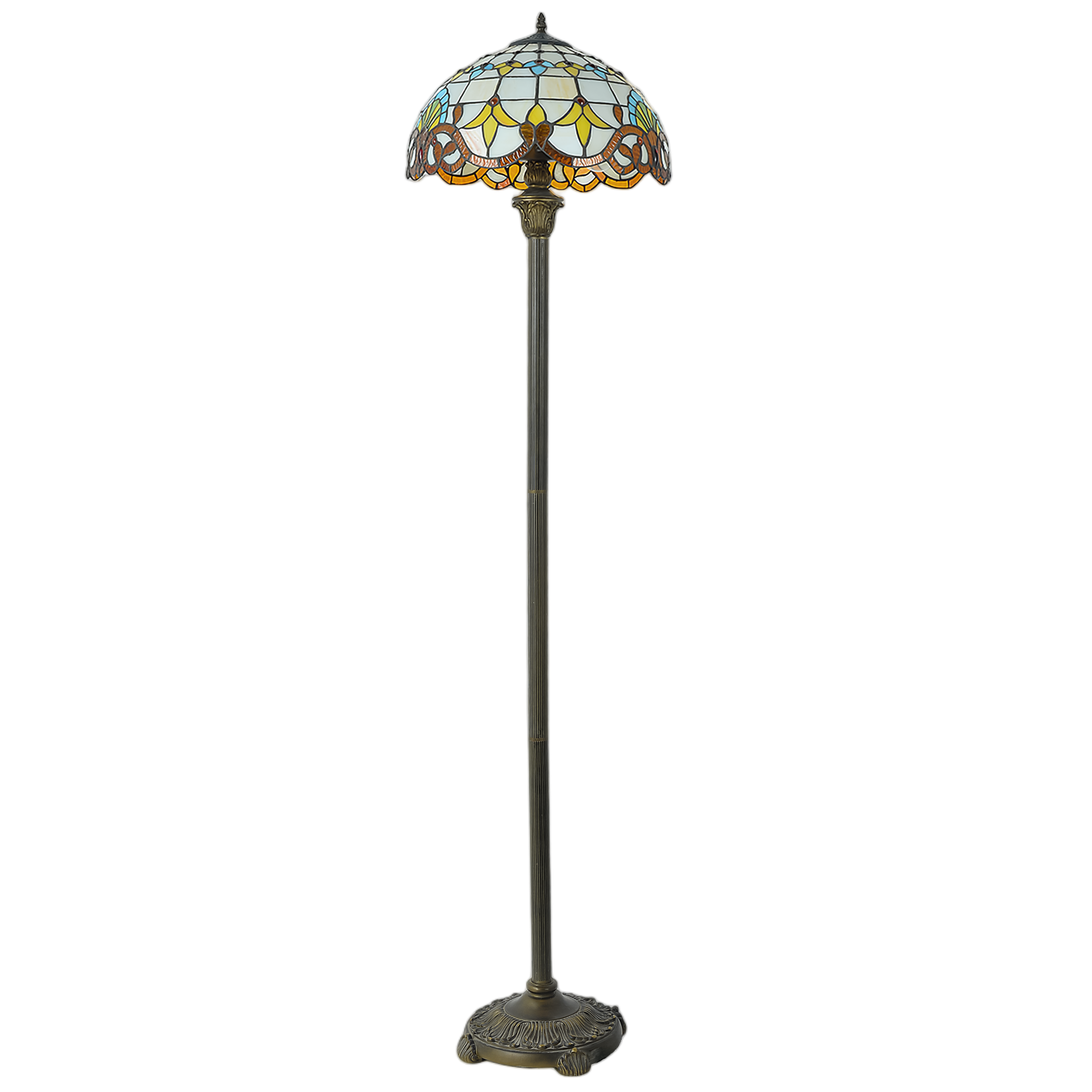 Floor Lamp Metal Stained Glass Classic Carved Design