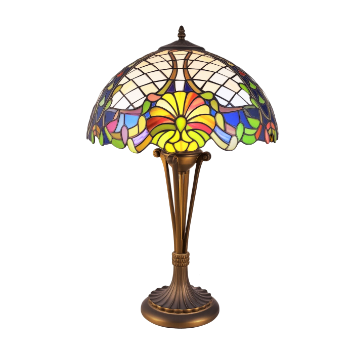 Table Lamp Vintage Metal Stained Glass Bronze
