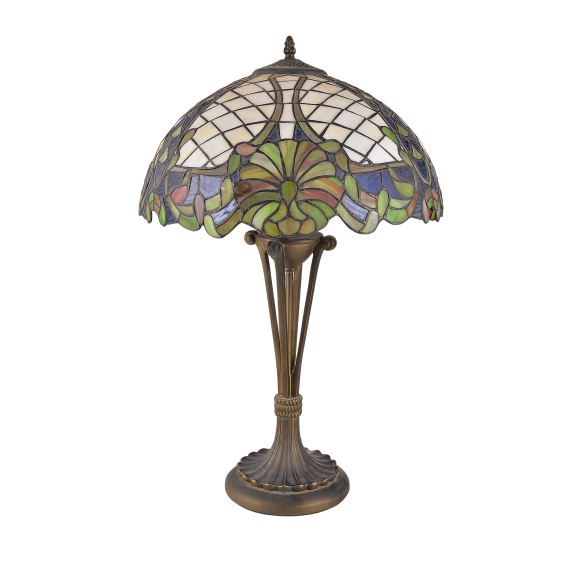 Table Lamp Vintage Metal Stained Glass Bronze