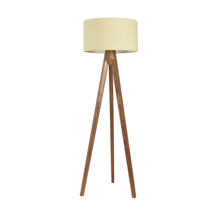 Floor Lamp with Creamy Shade and Wooden Tripod