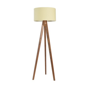 Кремдүү көлөкө жана жыгач штатив менен полго лампа