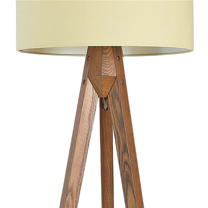 Floor Lamp with Creamy Shade and Wooden Tripod