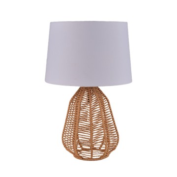 Настольная лямпа з падставай з папяровай вяроўкі і белым абажурам