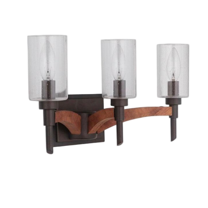 Wall Lamp Metal Wood Arc Triple Glass Shade