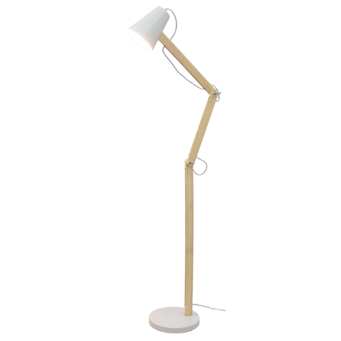 Floor Lamp Light Wood Bendable Pole Conical Shade