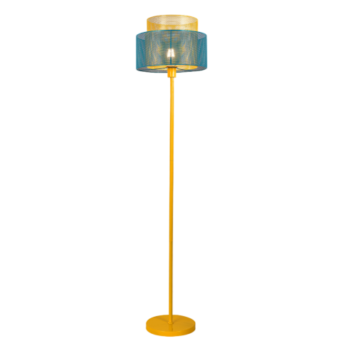 Floor Lamp Yellow Metal Dual-Tone Circular Design