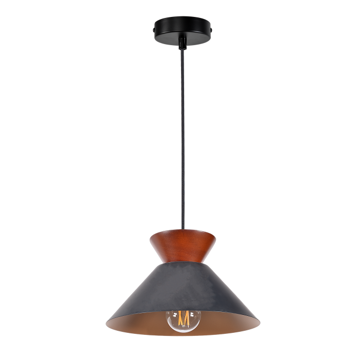Pendant Lamp Metal Solid Wood Double Conical Design