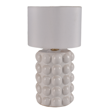 Настольная лямпа з керамічным цыліндрычным абажуром з рэльефным узорам і тканінай