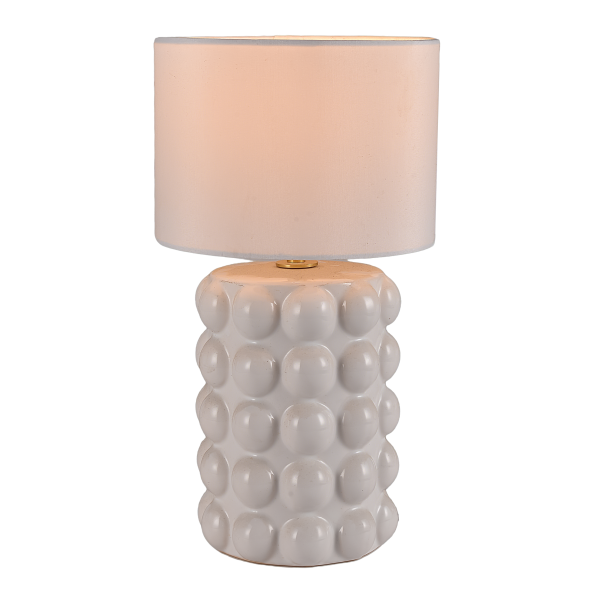 Table Lamp Ceramic Cylinder Raised Pattern Fabric Shade