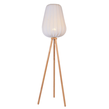 Пол лампа Wooden Tripod White Pleated Fabric Shade