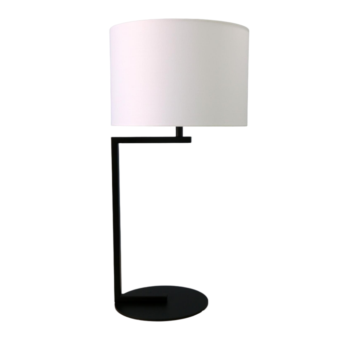 Table Lamp Black Metal L-Shaped Round Base Fabric