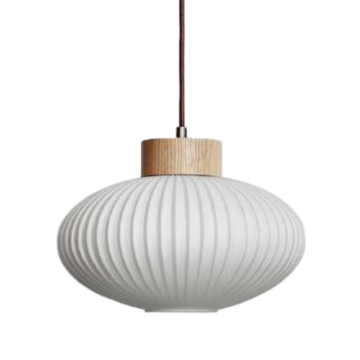 Lámpada colgante con deseño plisado oblongo de papel de arroz branco