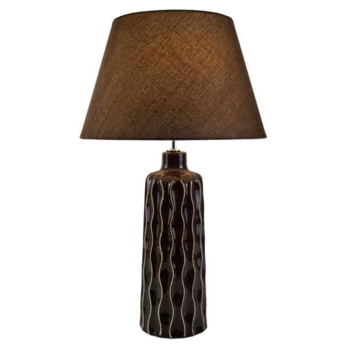 Table Lamp Brown Ceramic Wave Stripe Cone Shade